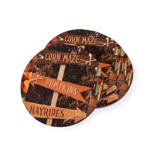 Fall Harvest Coasters | Rustic Pumpkin & Hayride Design | Autumn Home Decor, Thanksgiving Table Setting, Seasonal Gift - Seasonly